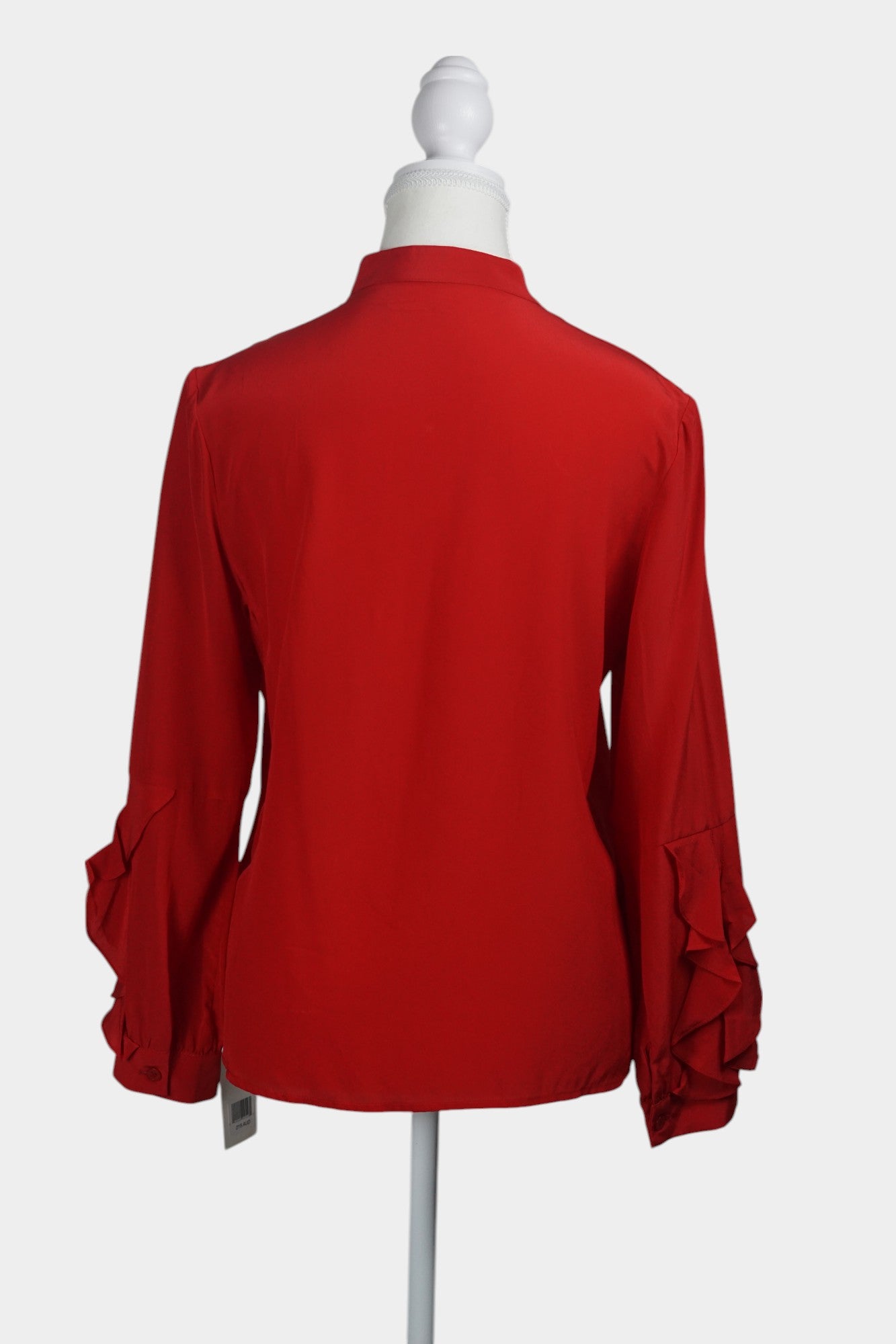 Vibrant Red Mulberry Silk Blouse | Ruffled Long-Sleeve Shirt | 100% Silk