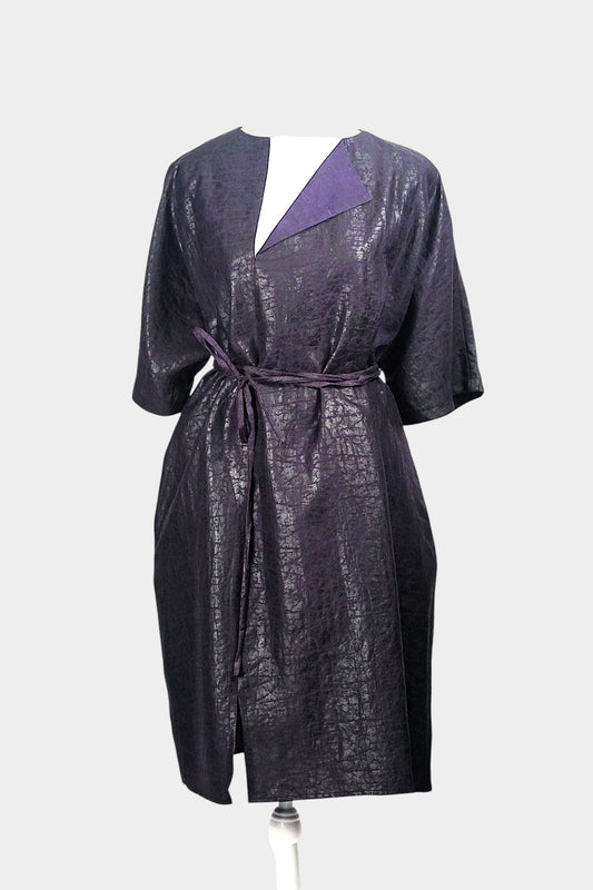 Elegant Purple Gambiered Guangdong Gauze Silk Dress | Cracked-Pattern Kaftan
