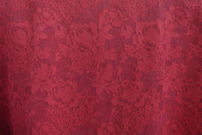 Women's vintage style mud silk blouse, cinnabar red short sleeve shirt with tonal floral pattern for summer.
