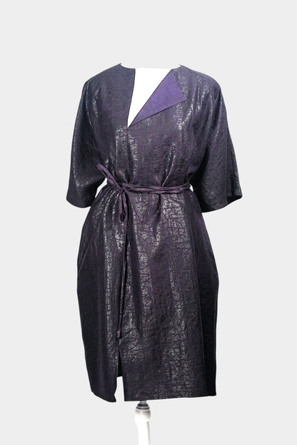 Women's artisan mud silk coat, Gambiered Canton Gauze kimono robe jacket in deep aubergine