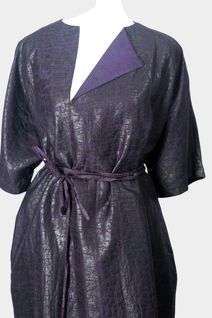 Women's artisan mud silk coat, Gambiered Canton Gauze kimono robe jacket in deep aubergine