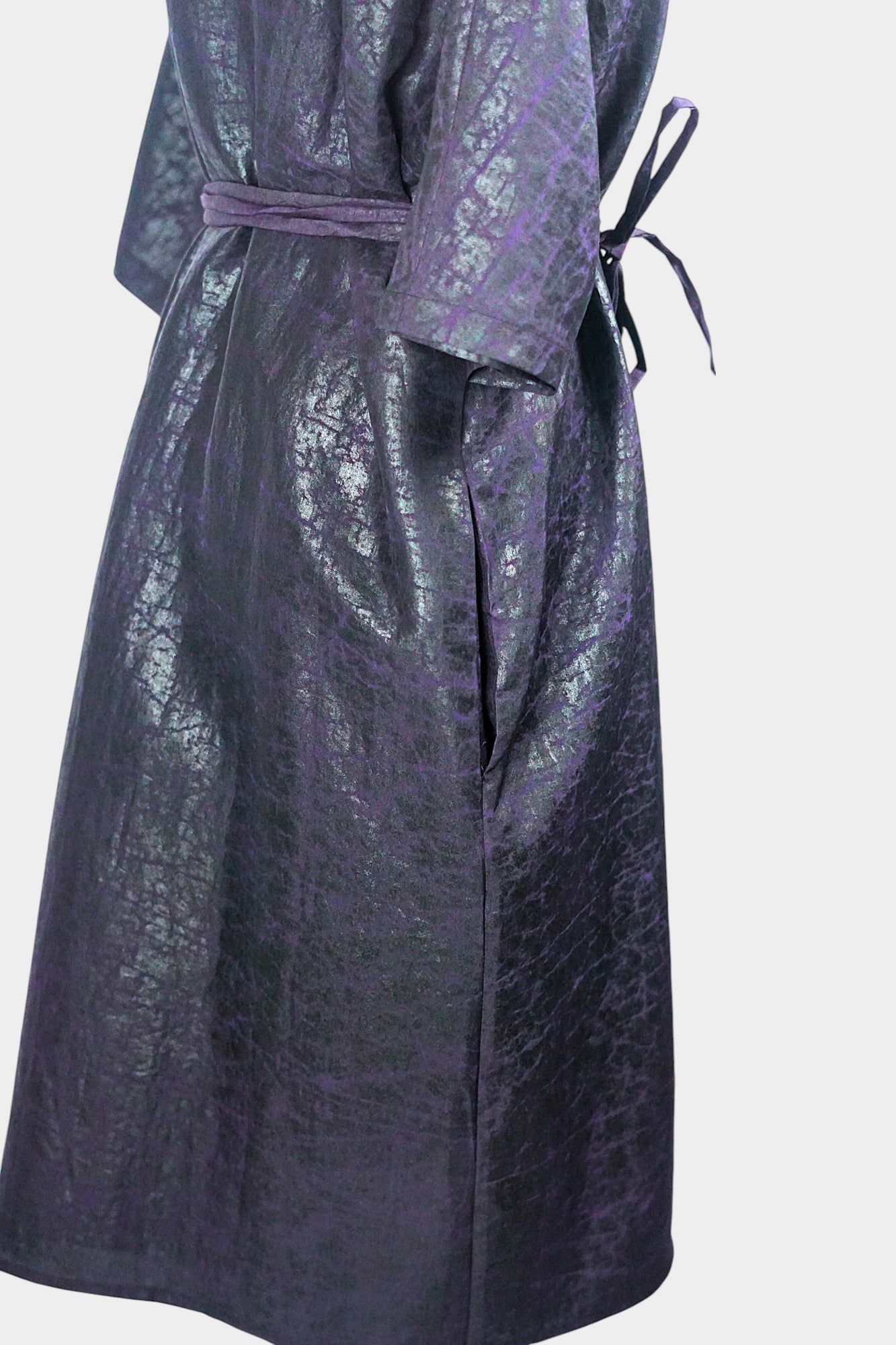 Women's artisan mud silk coat, Gambiered Canton Gauze kimono robe jacket in deep aubergine