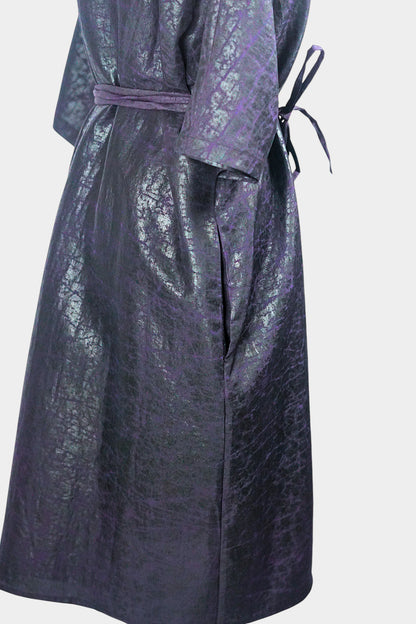 Women's artisan mud silk coat, Gambiered Canton Gauze kimono robe jacket in deep aubergine