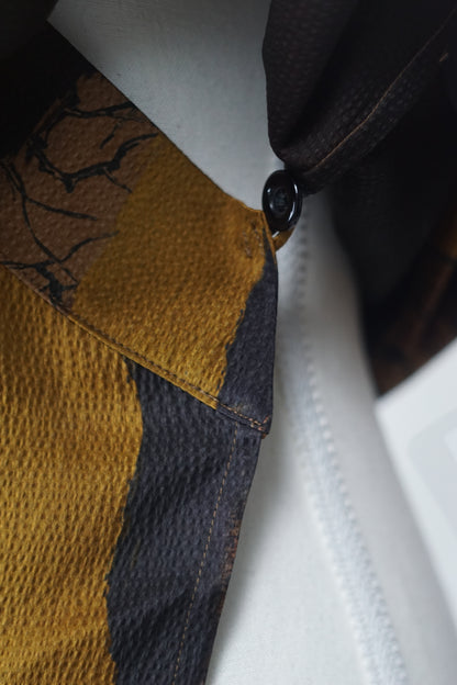 Gambiered Guangdong Gauze Silk Wrap Top with Abstract Earth-Tone Texture