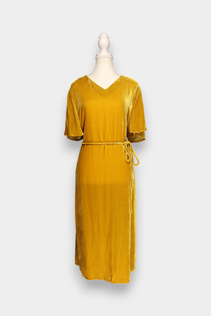 Mulberry Silk Velvet V-Neck Midi Dress