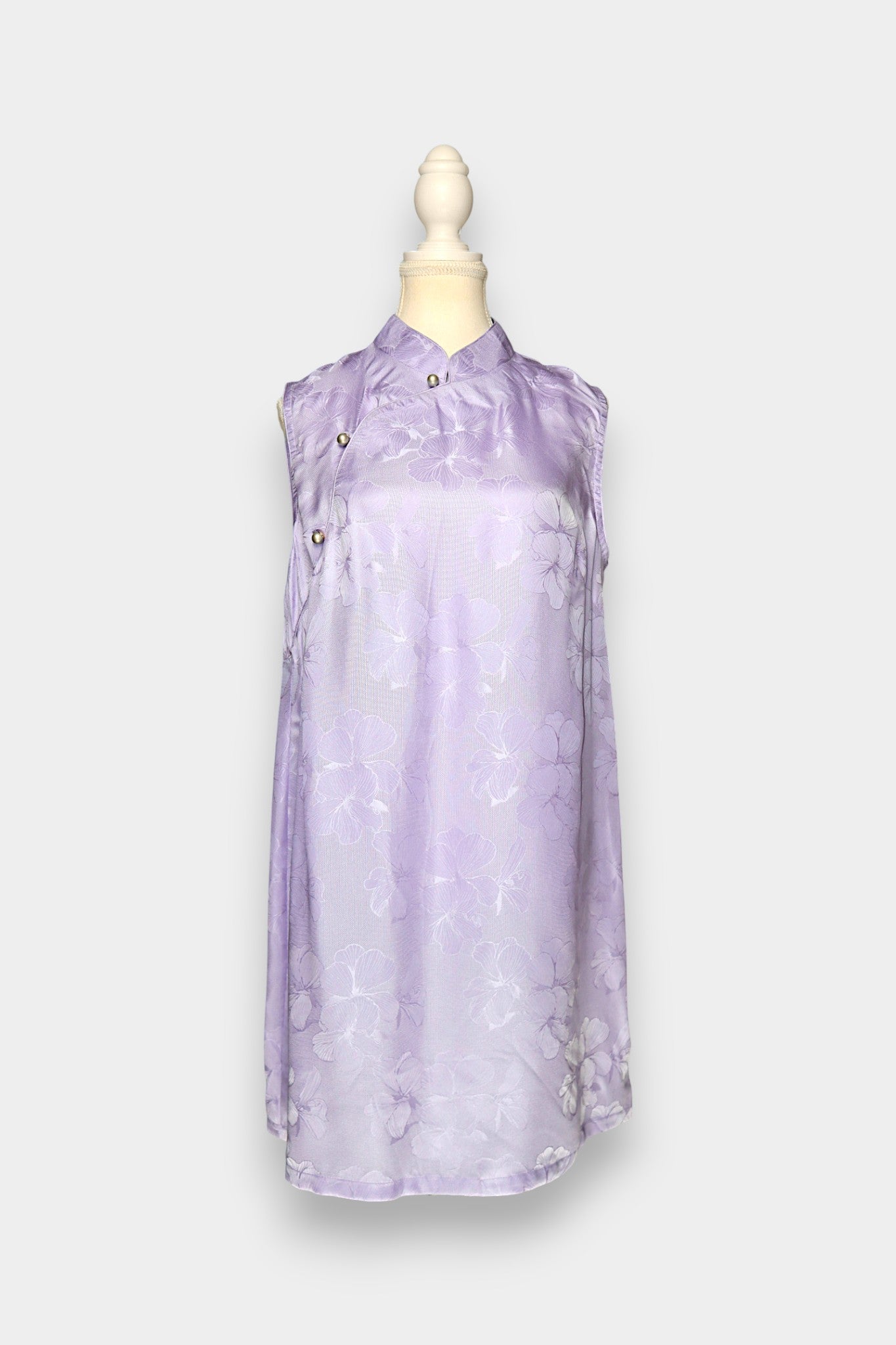 Gambiered Guangdong Gauze Silk Floral-Patterned Leno Sleeveless Dress