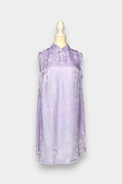 Gambiered Guangdong Gauze Silk Floral-Patterned Leno Sleeveless Dress