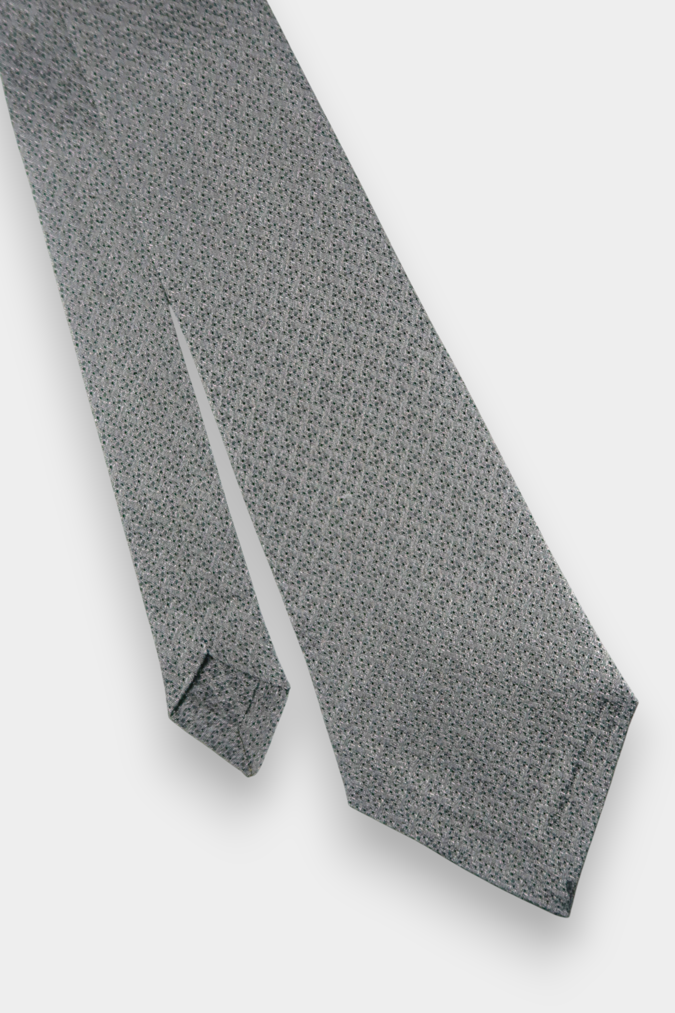 Pure Silk Necktie with Repeat Geometric Pattern in Teal & Gold