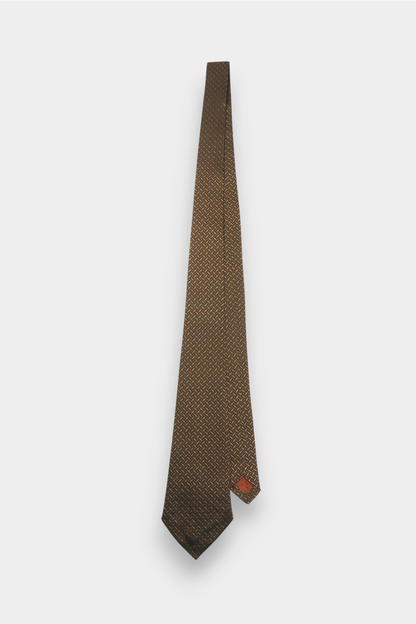 Pure Silk Woven Tie with Repeat Geometric Pattern in Gold
