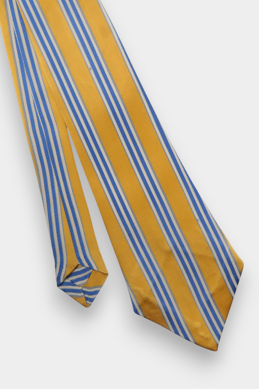 Pure Silk Woven Tie with Yellow & Blue Stripe