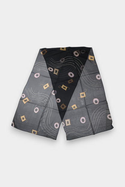 Mulberry Silk Black Geometric Wave Scarf