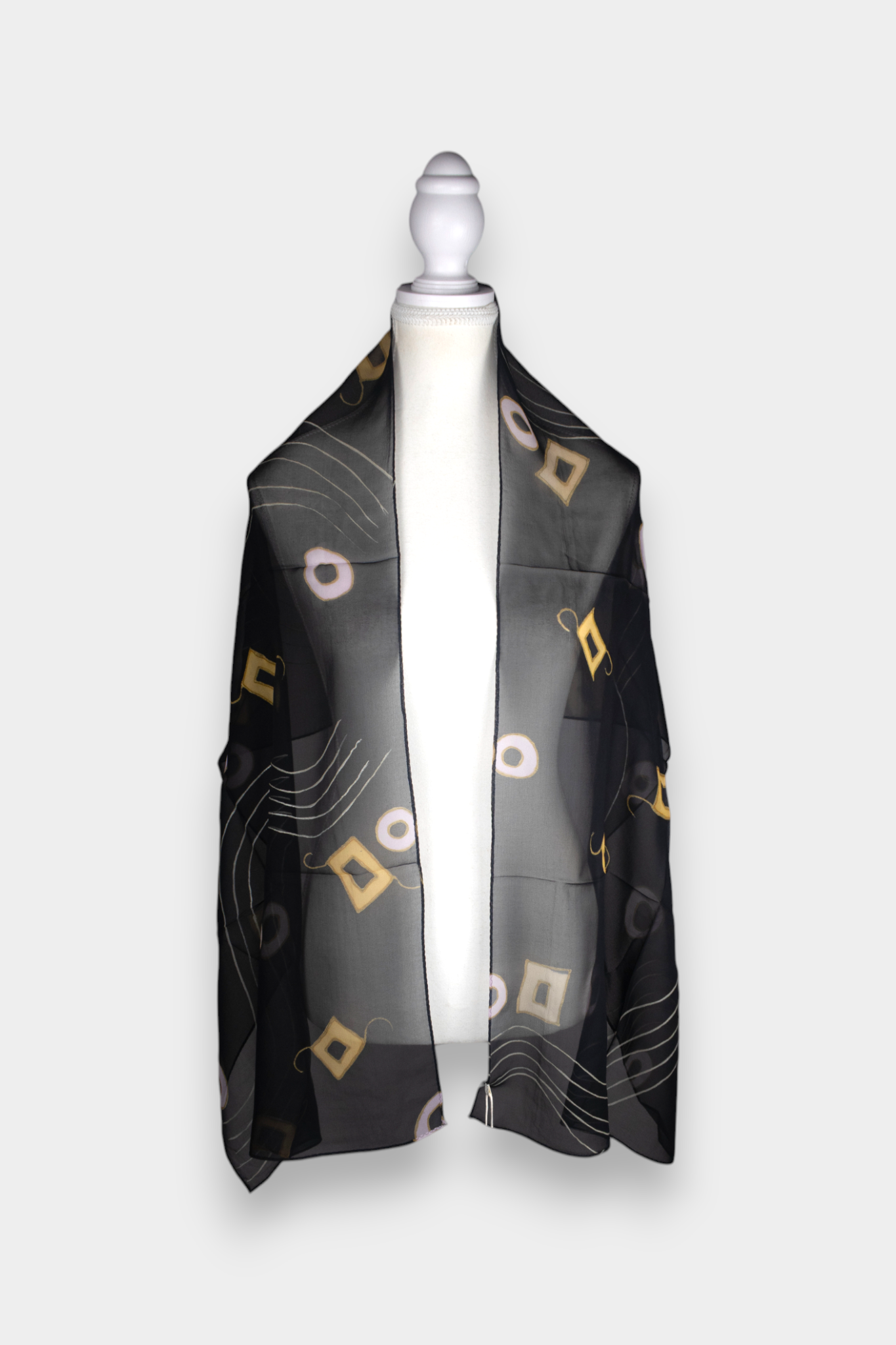 Mulberry Silk Black Geometric Wave Scarf