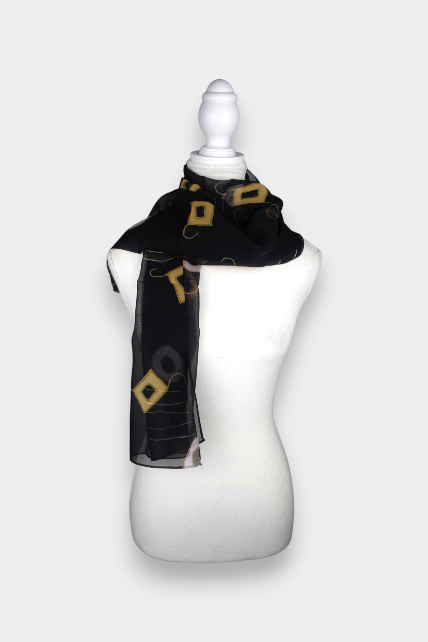 Mulberry Silk Black Geometric Wave Scarf