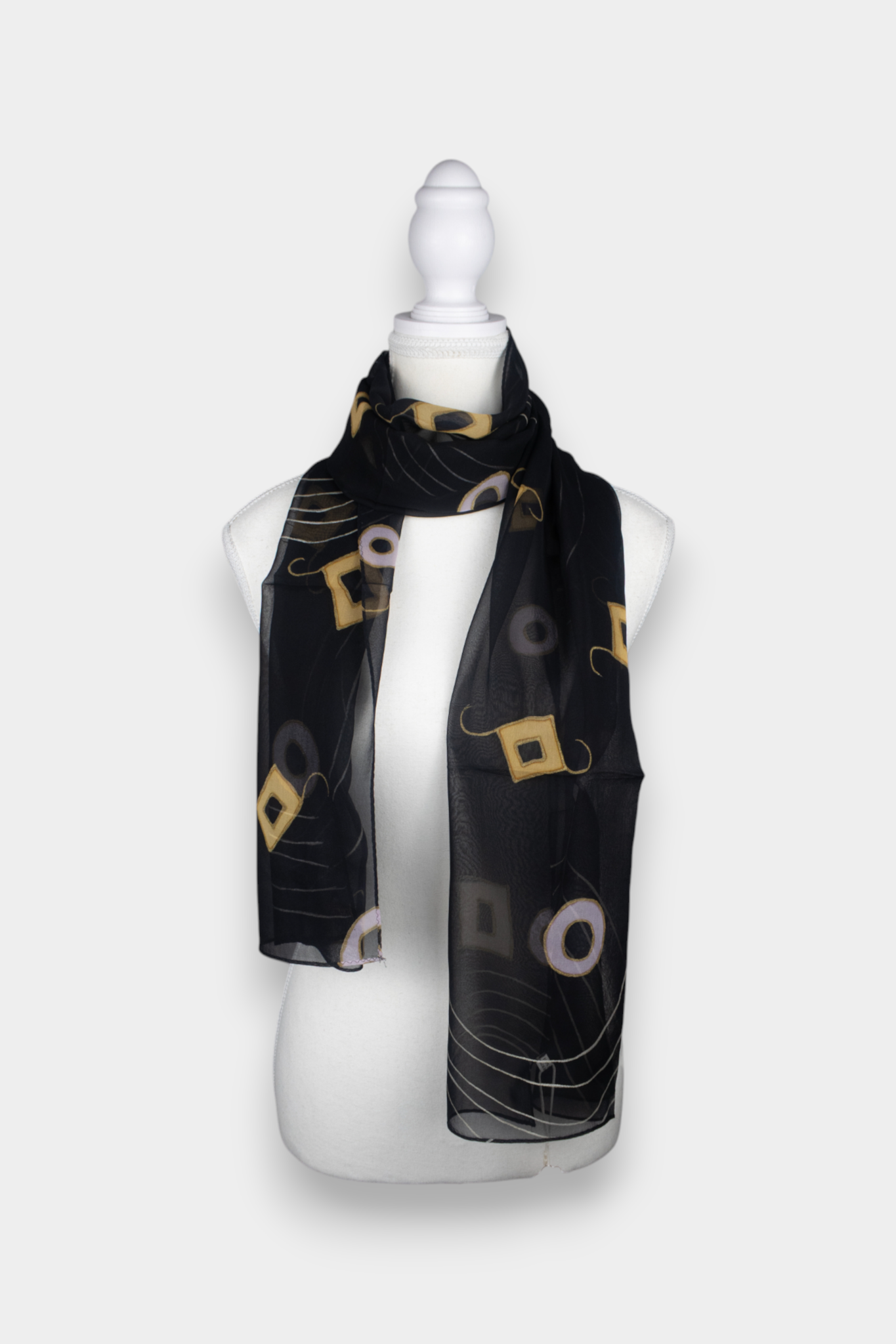 Mulberry Silk Black Geometric Wave Scarf