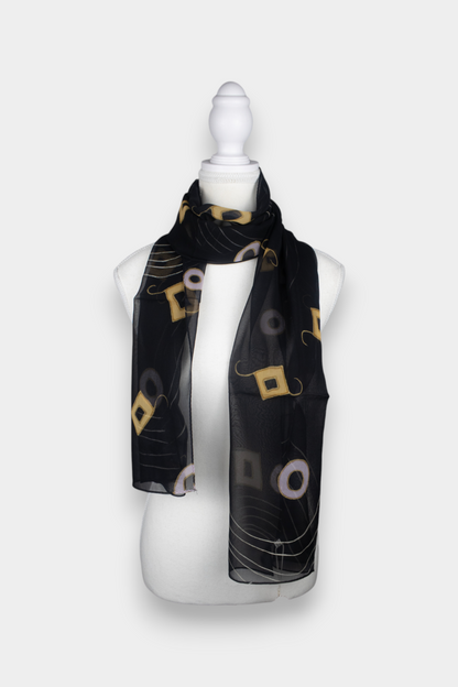 Mulberry Silk Black Geometric Wave Scarf