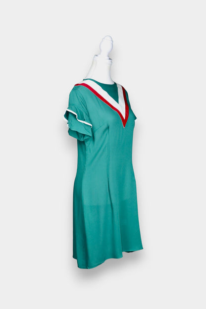 Mulberry Silk Contrast V-Neck Short Sleeve Dress