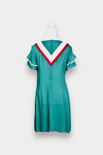 Mulberry Silk Contrast V-Neck Short Sleeve Dress