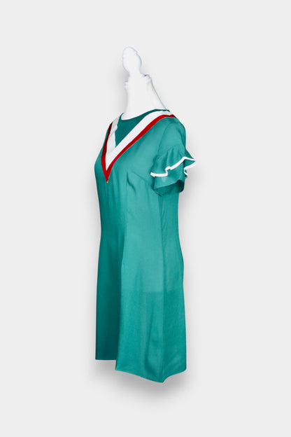 Mulberry Silk Contrast V-Neck Short Sleeve Dress