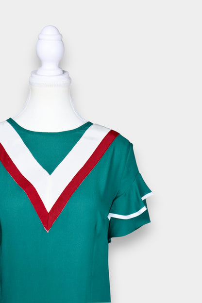 Mulberry Silk Contrast V-Neck Short Sleeve Dress