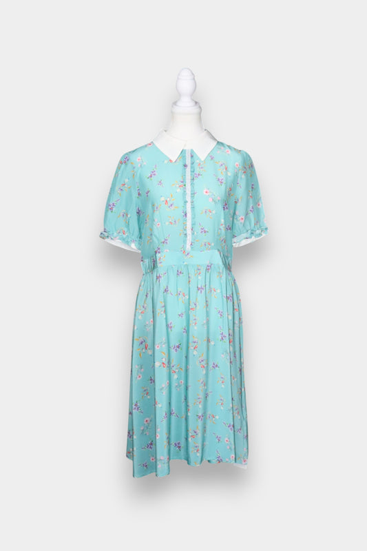 Silk Midi Dress with Peter Pan Collar & Floral Print
