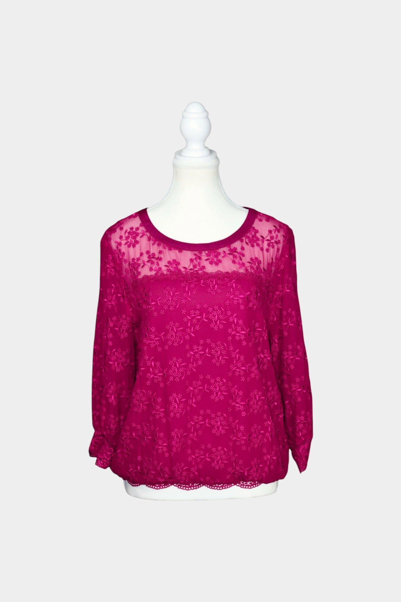 Embroidered Silk Blend Lace Blouse in Hot Pink