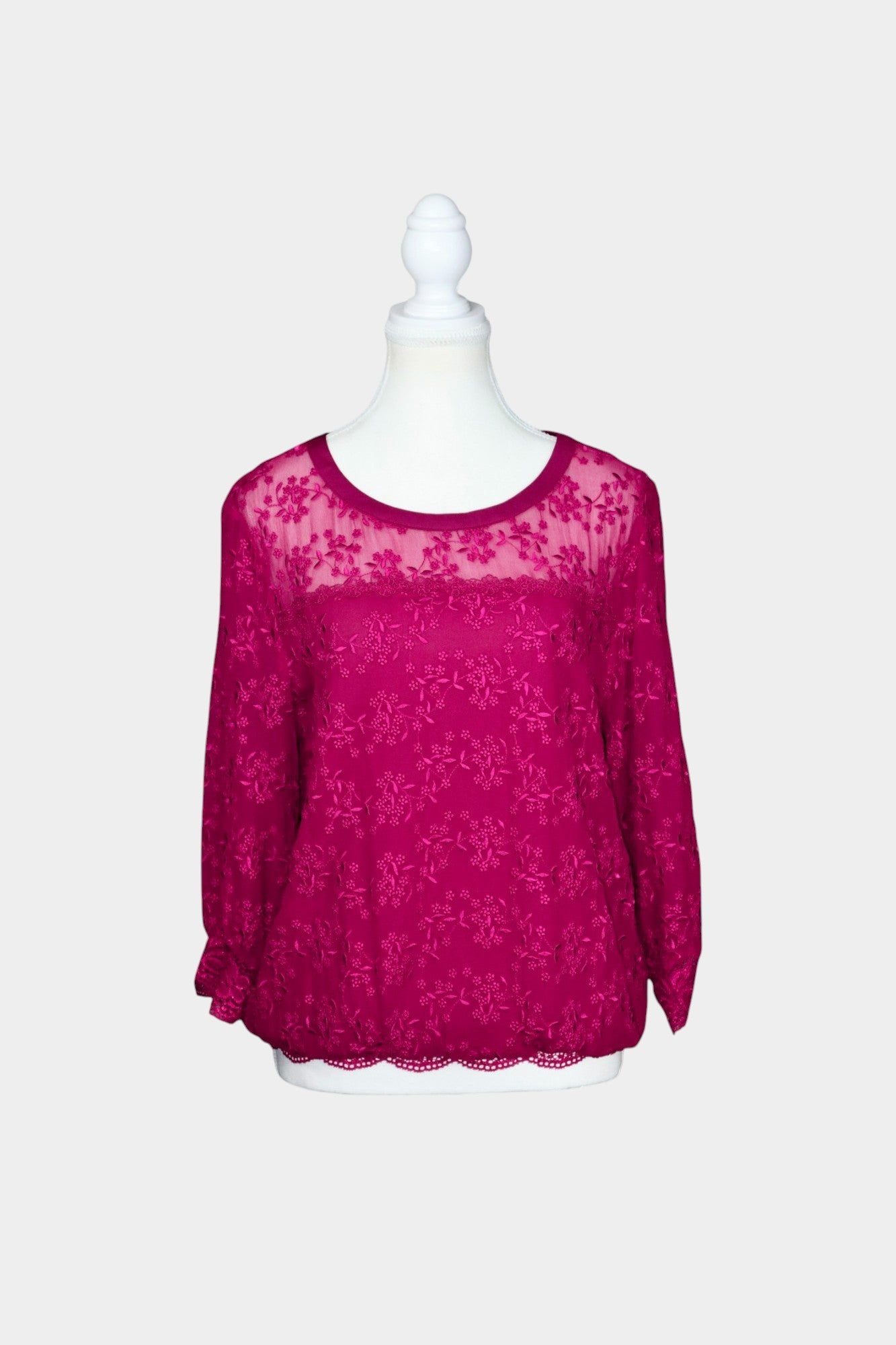 Embroidered Silk Blend Lace Blouse in Hot Pink