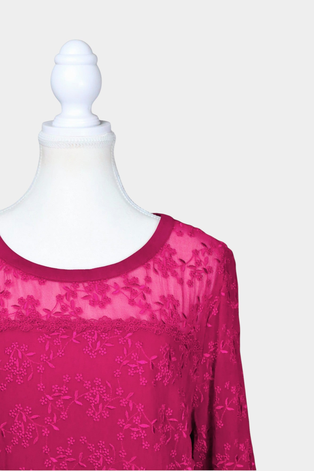 Embroidered Silk Blend Lace Blouse in Hot Pink
