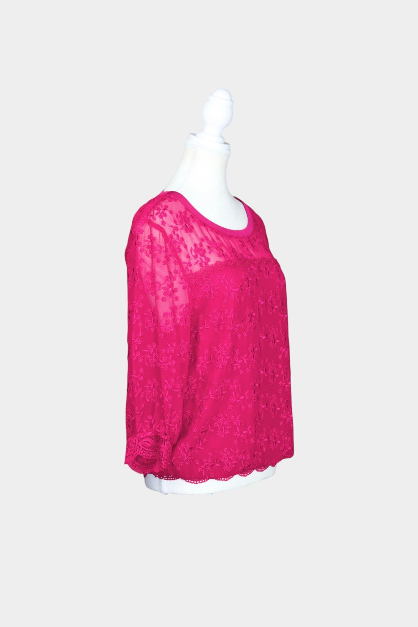 Embroidered Silk Blend Lace Blouse in Hot Pink