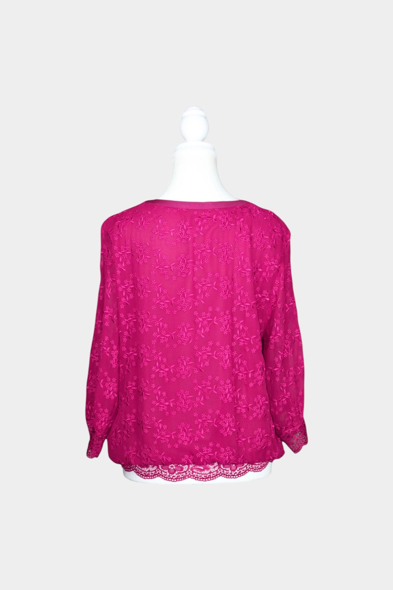 Embroidered Silk Blend Lace Blouse in Hot Pink