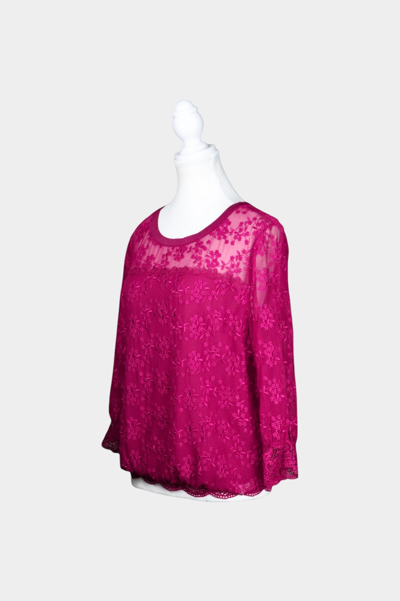 Embroidered Silk Blend Lace Blouse in Hot Pink