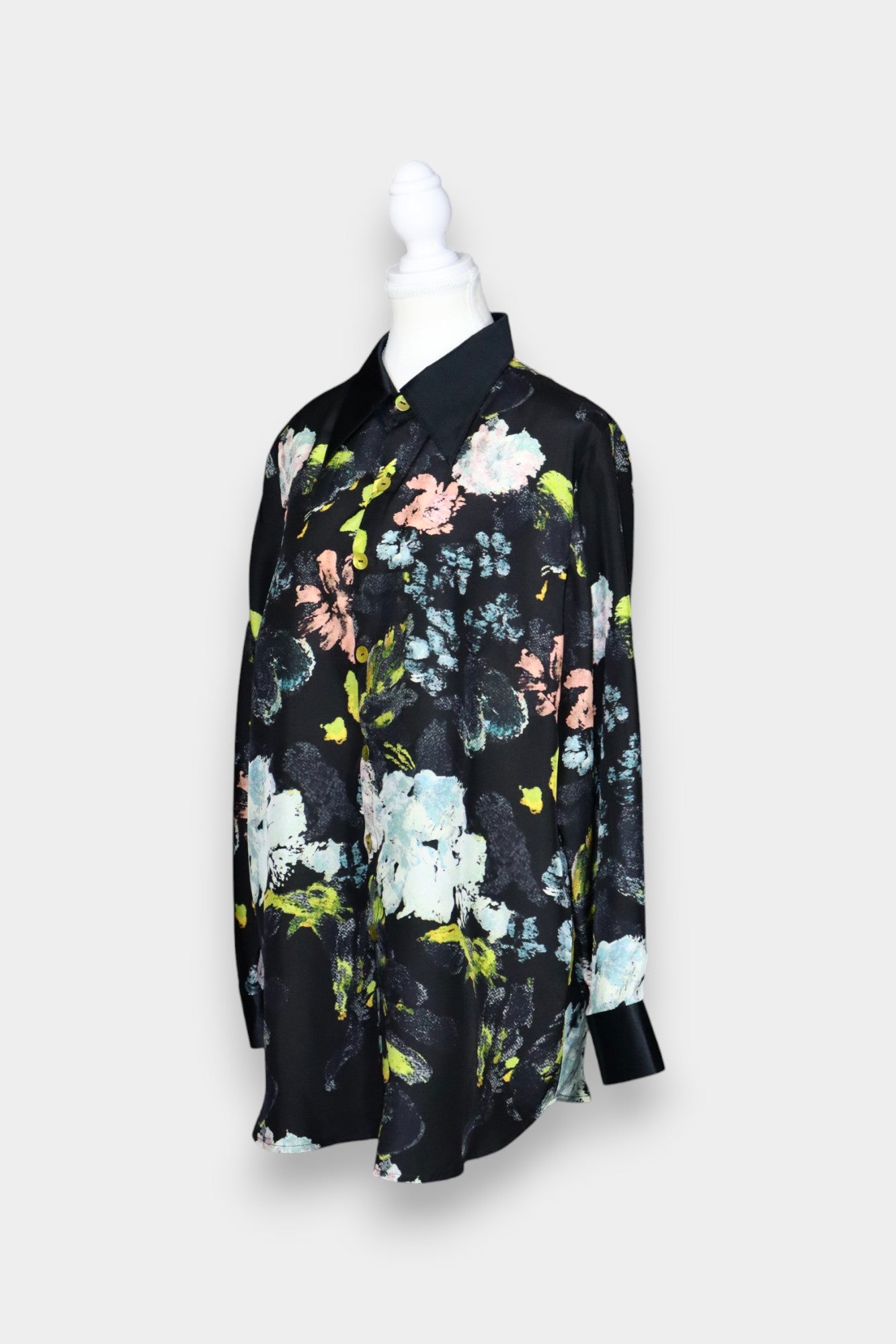 Handcrafted Printed Mulberry Silk Button-Up Shirt with Abstract Floral Motif