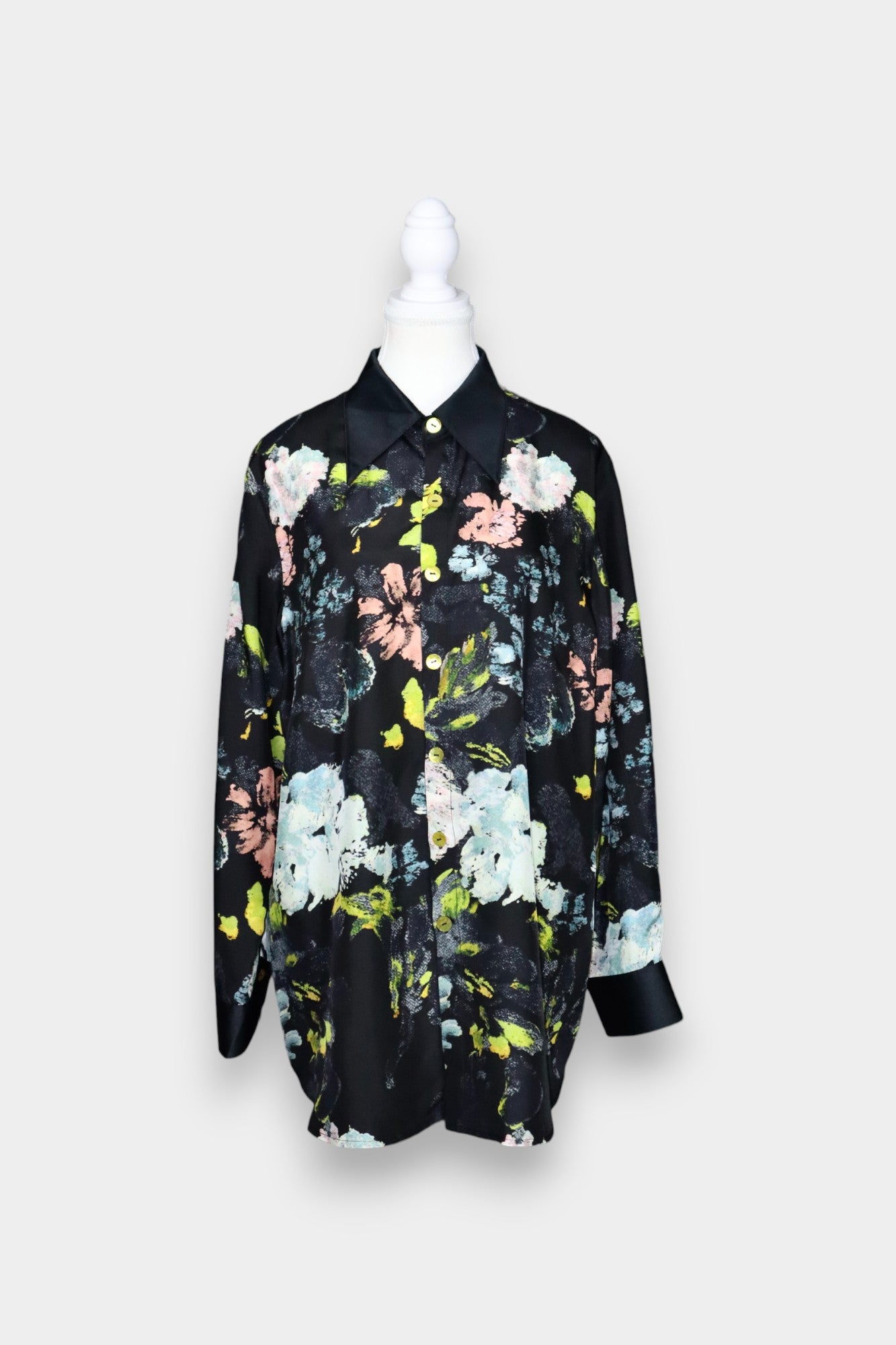 Handcrafted Printed Mulberry Silk Button-Up Shirt with Abstract Floral Motif