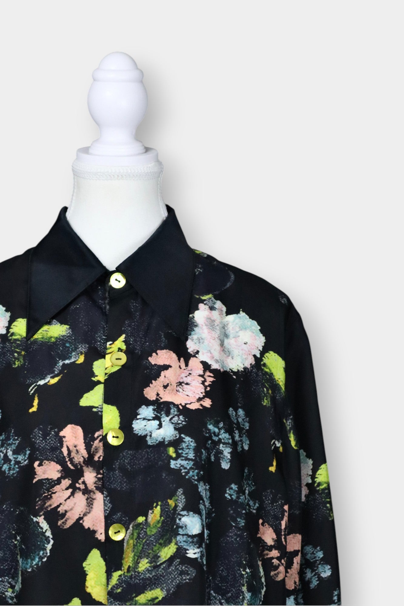 Handcrafted Printed Mulberry Silk Button-Up Shirt with Abstract Floral Motif