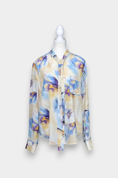 Mulberry Silk Abstract Print Tie-Neck Blouse