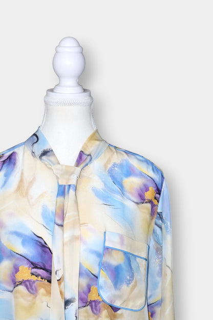 Mulberry Silk Abstract Print Tie-Neck Blouse