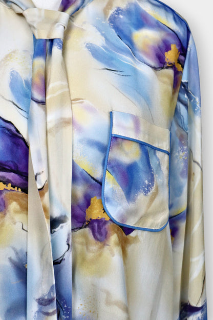 Mulberry Silk Abstract Print Tie-Neck Blouse