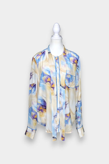 Mulberry Silk Abstract Print Tie-Neck Blouse