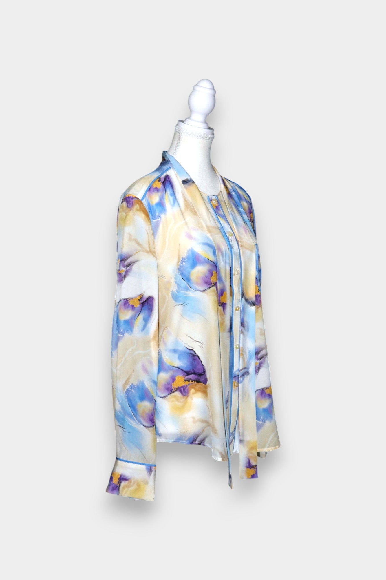 Silk Blouse with Scarf Tie Neck | Watercolour Print