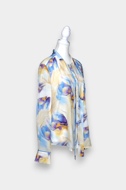 Mulberry Silk Abstract Print Tie-Neck Blouse
