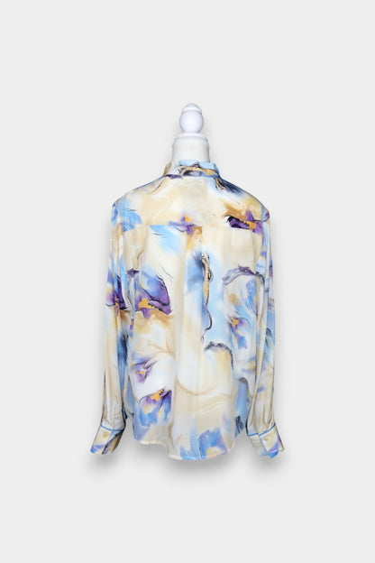Mulberry Silk Abstract Print Tie-Neck Blouse
