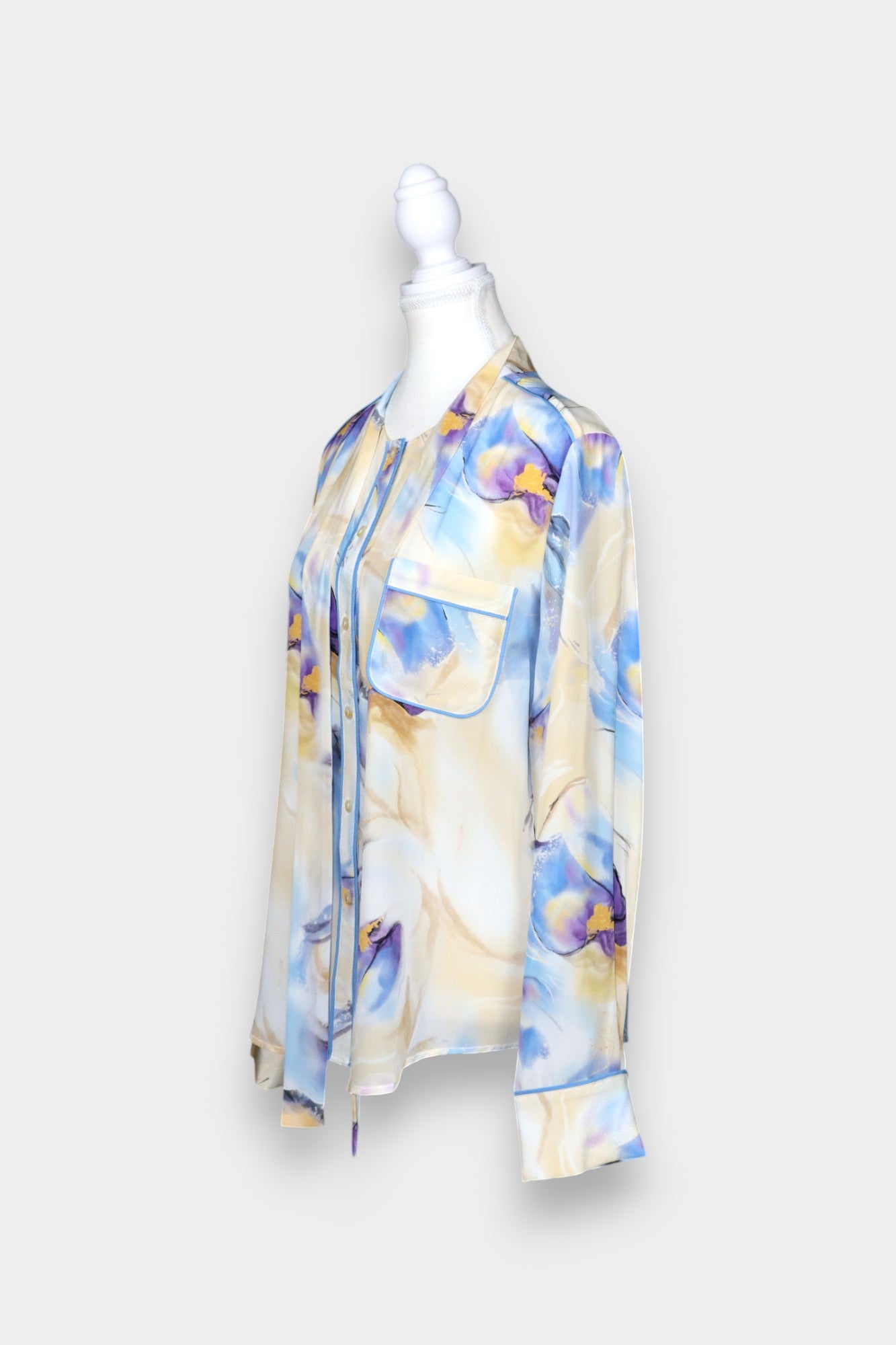 Silk Blouse with Scarf Tie Neck | Watercolour Print