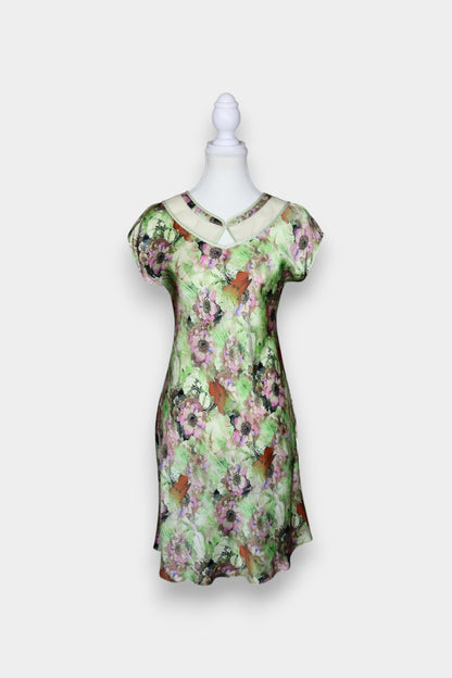 Mulberry Silk Floral Print Sleeveless Dress
