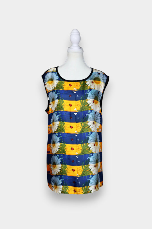 Printed Silk Sleeveless Top with Garden Patchwork