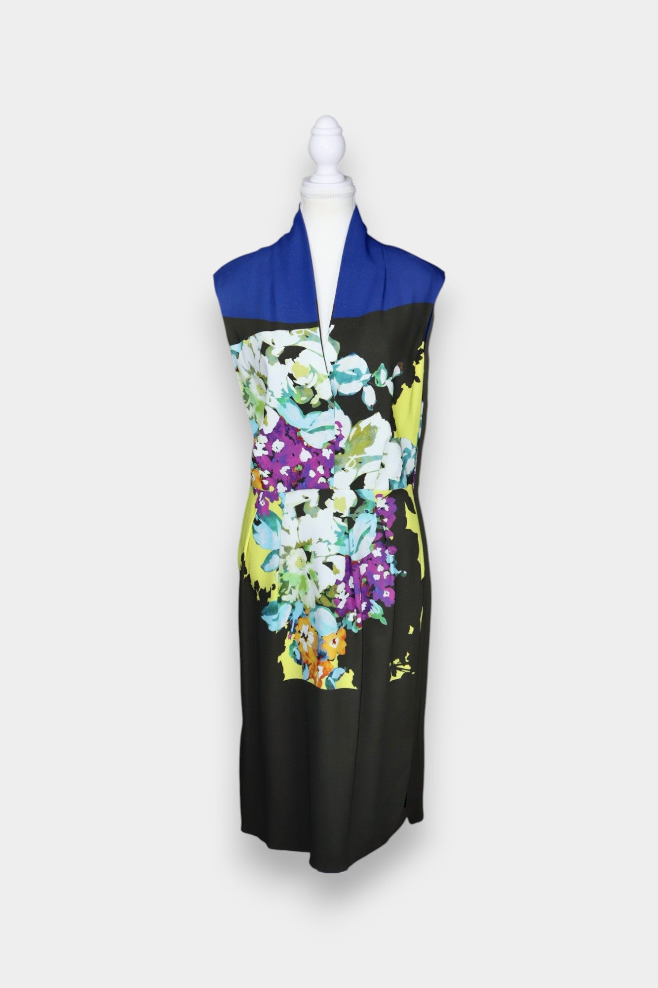 Silk Colour Block Midi Dress with Bold Floral Print