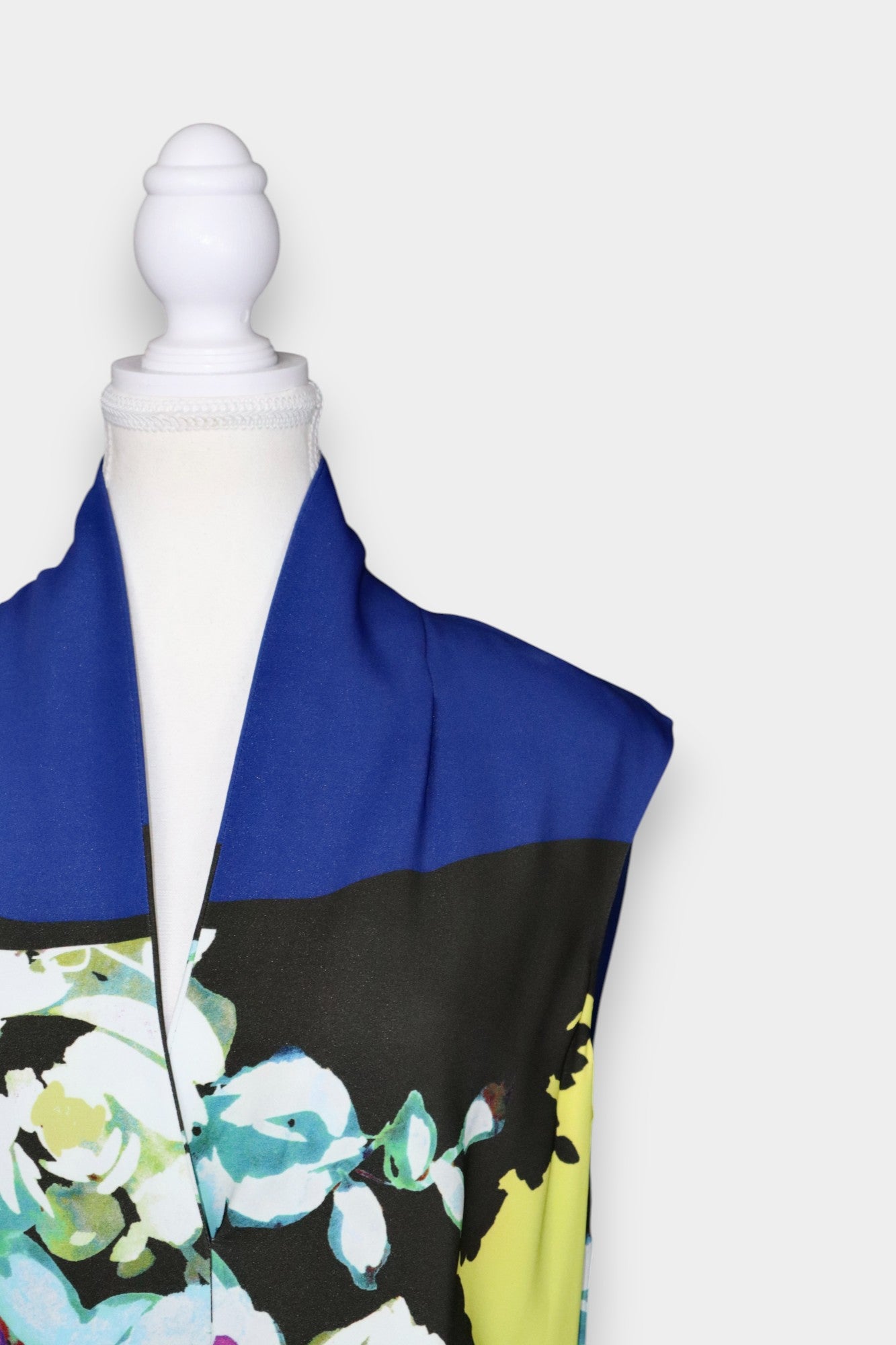 Silk Colour Block Midi Dress with Bold Floral Print