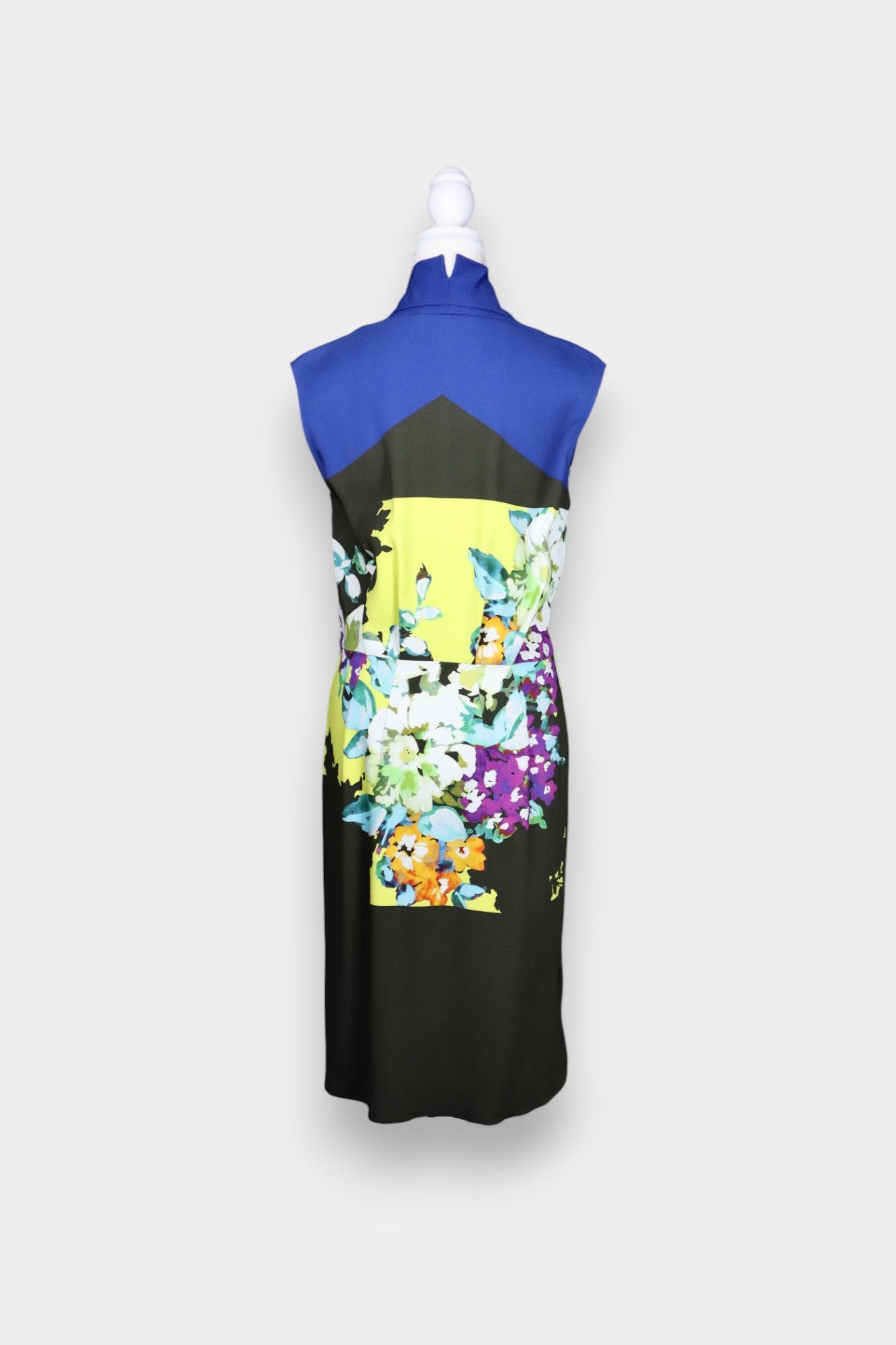 Silk Colour Block Midi Dress with Bold Floral Print