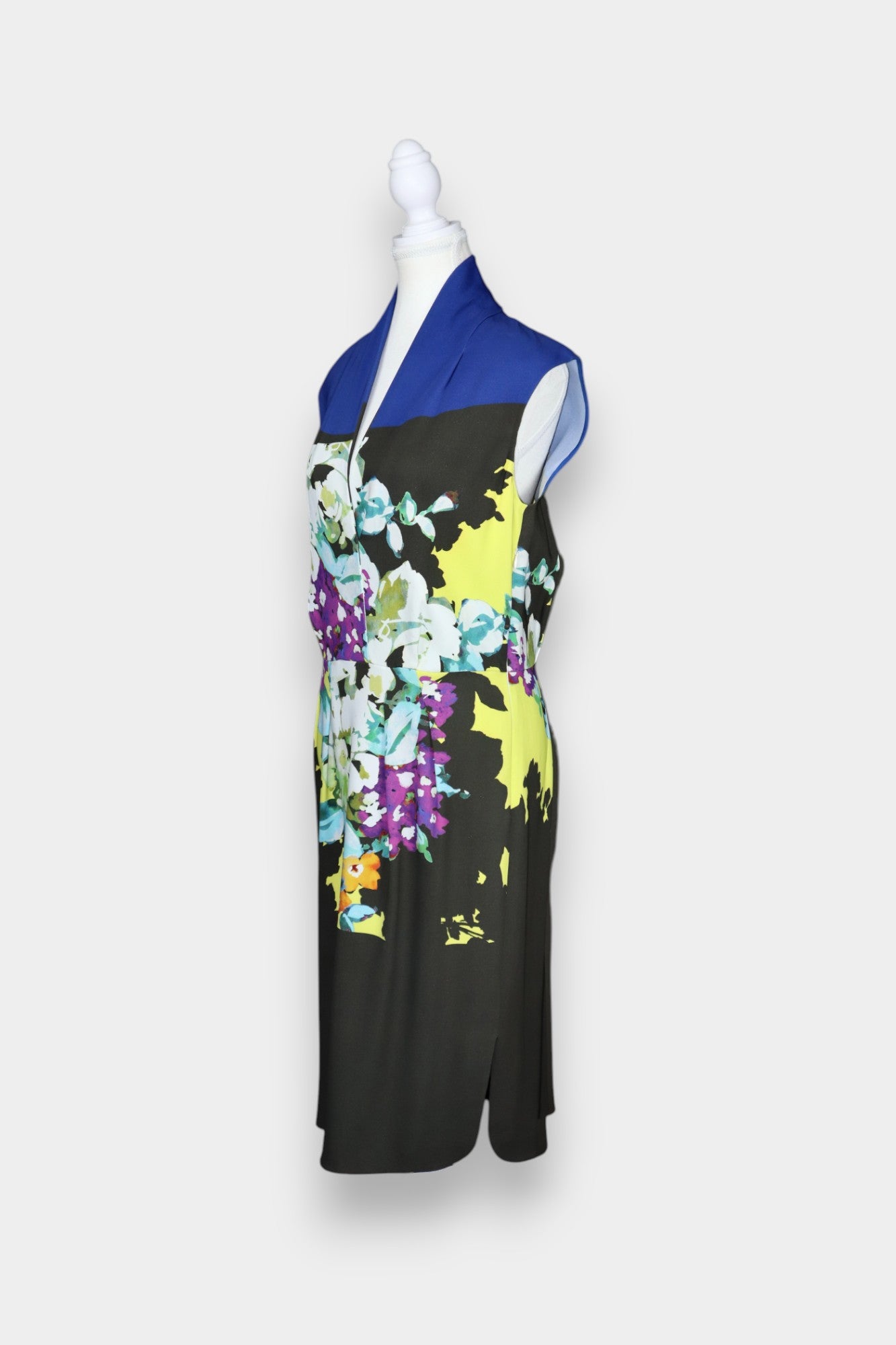 Silk Colour Block Midi Dress with Bold Floral Print
