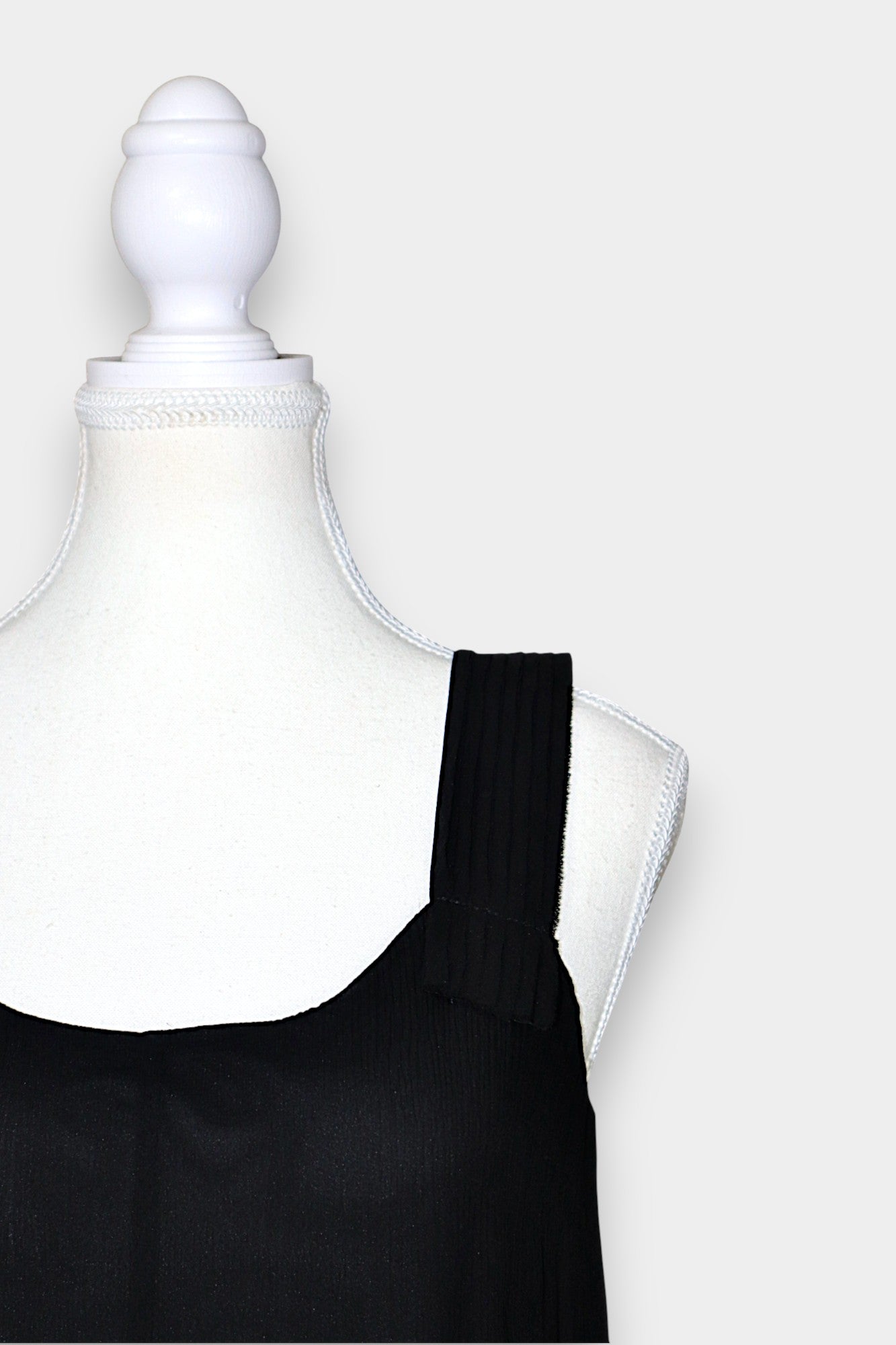 Silk Slip Dress with Pleated Straps in Classic Black