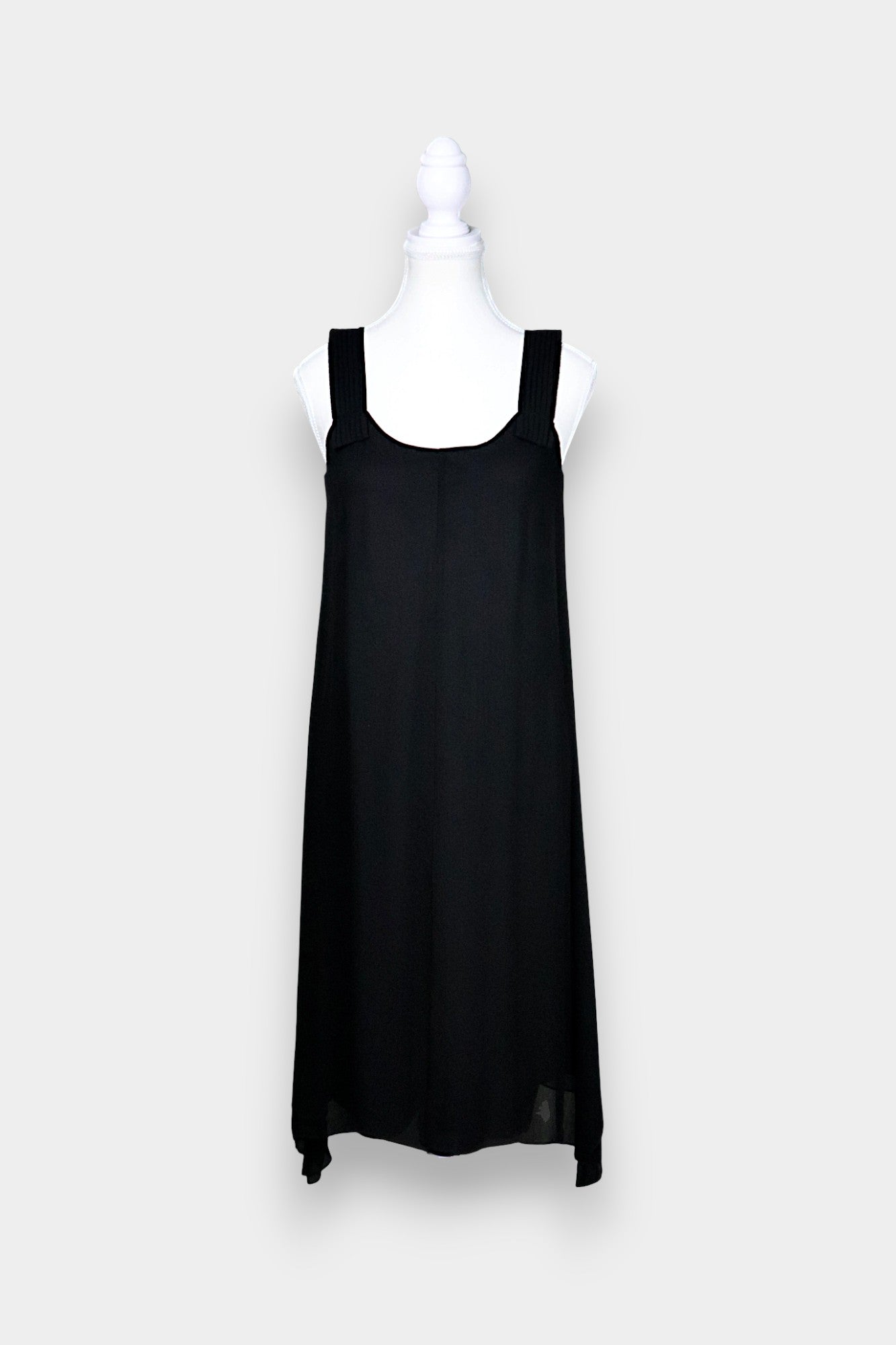Silk Slip Dress with Pleated Straps in Classic Black