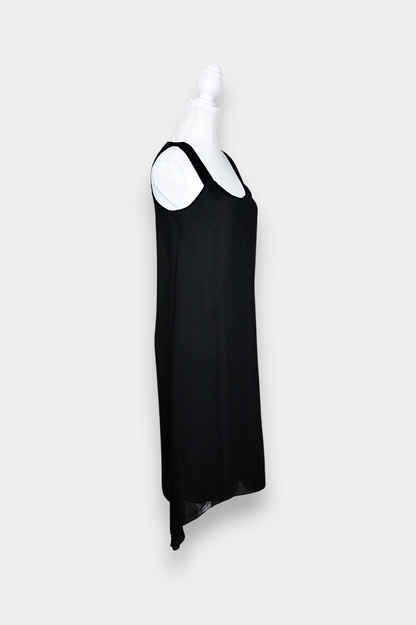 Silk Slip Dress with Pleated Straps in Classic Black